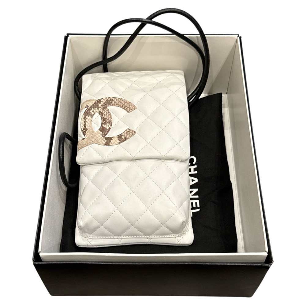 Vintage Chanel lambskin and python quilted phone crossbody bag AUTHENTIC